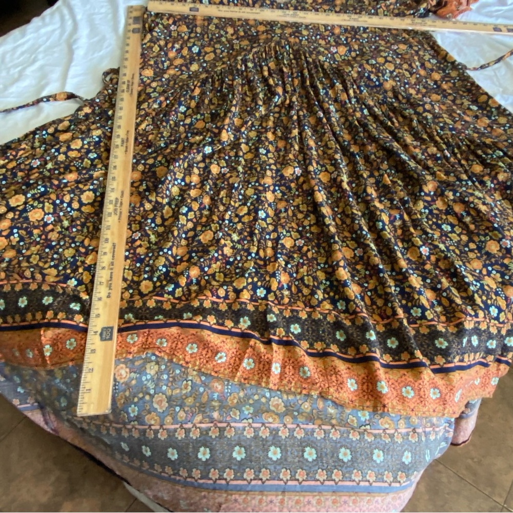 Cottagecore Black Orange Ditsy Floral Pleated Maxi Dress Tall Plus Size 26/28 - Picture 7 of 17